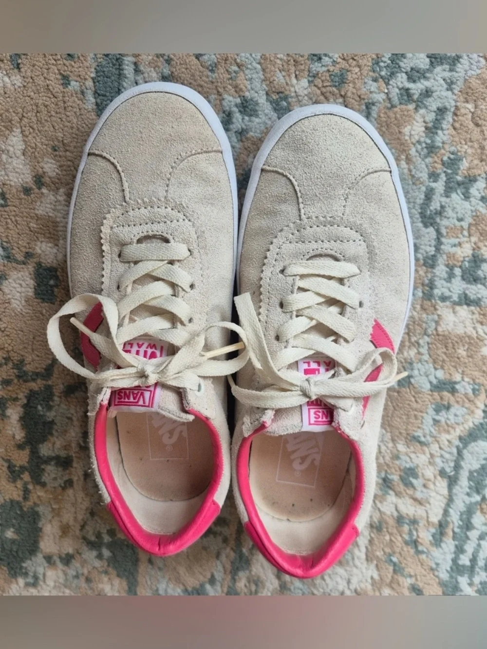 Vans Beige Suede Sneakers with Pink Accents Women’s size 7
